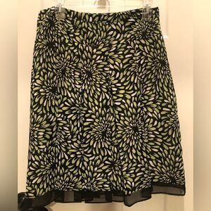 Worthington Women’s A Line Pleated Skirt 10 Lined Black Green Cream Side Zip